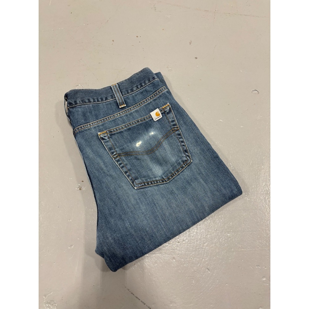 Carhartt Relaxed Straight Leg Jeans Mens 36x32 Blue Denim Work Pants 100% Cotton